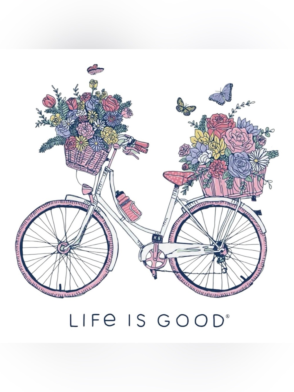 LIFE IS GOOD Bike Flower Baskets Short Sleeve V Neck Crusher Tee Sage Green Sm